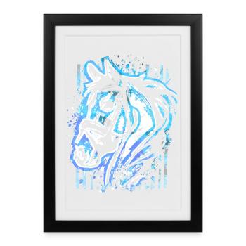 Blue Horse - Cheval Tête Dessin Chevaux Peinture - Affiche encadrée (27 × 37 cm) - noir - Devant