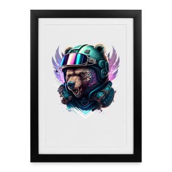 Ours astronaute néon galaxie - Affiche encadrée (27 × 37 cm) - noir - Devant