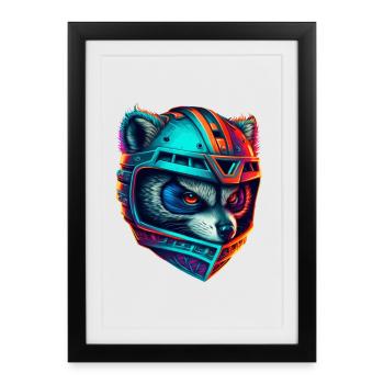 Panda cyborg casque néon - Affiche encadrée (27 × 37 cm) - noir - Devant
