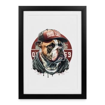 Bouledogue streetwear casquette - Affiche encadrée (27 × 37 cm) - noir - Devant