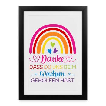 Danke sagen Kindergarten Kita Boho Regenbogen bunt - Gerahmtes Poster (27 × 37 cm) - Schwarz - Vorne