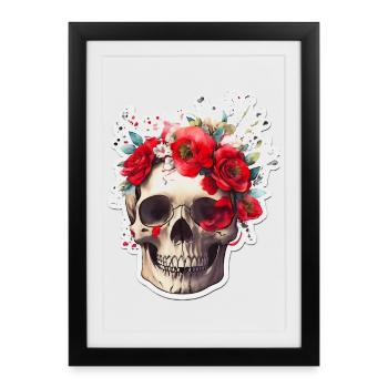 Crâne à fleurs rouges - Affiche encadrée (27 × 37 cm) - noir - Devant