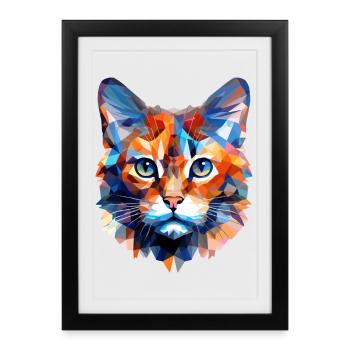 Chat, Polygone, Chats, Tomcat, Chat Domestique, Poil Court - Affiche encadrée (27 × 37 cm) - noir - Devant