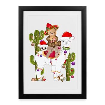 Christmas in Mexico Alpaca, Sloth and Bear - Framed poster (27 × 37 cm) - black - Front