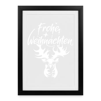 frohe weihnachten rentier elch hirsch Illustration - Gerahmtes Poster (27 × 37 cm) - Schwarz - Vorne