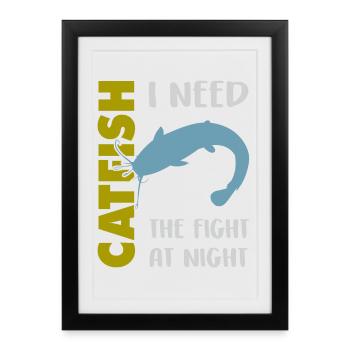 Combat de pêche au poisson-chat avec le poisson-chat fort - Affiche encadrée (27 × 37 cm) - noir - Devant
