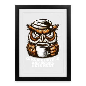 Hibou café fatigué cadeau - Affiche encadrée (27 × 37 cm) - noir - Devant
