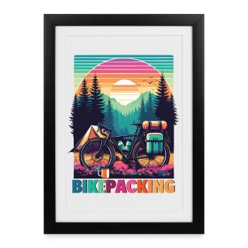 Aventure au coucher de soleil en bikepacking - Affiche encadrée (27 × 37 cm) - noir - Devant