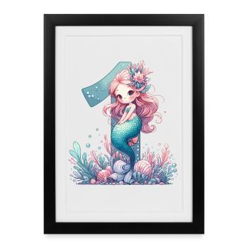 1 Year Mermaid Cute Birthday Gift - Framed poster (27 × 37 cm) - black - Front