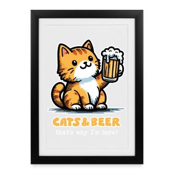 Chats et bière 2 (foncé) - Affiche encadrée (27 × 37 cm) - noir - Devant