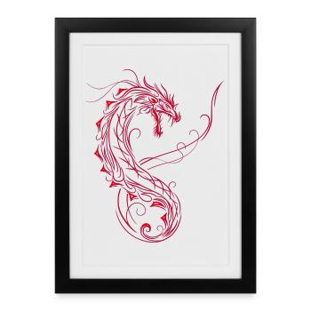 Red Tribal Dragon Tattoo Fantasy Style - Framed poster (27 × 37 cm) - black - Front