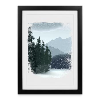 dark forest and mountains with frayed edge - Framed poster (27 × 37 cm) - black - Front