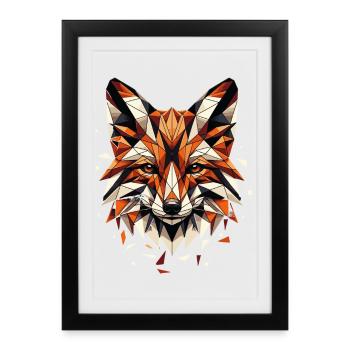 Motif polygonal coloré et géométrique de tête de renard - Affiche encadrée (27 × 37 cm) - noir - Devant