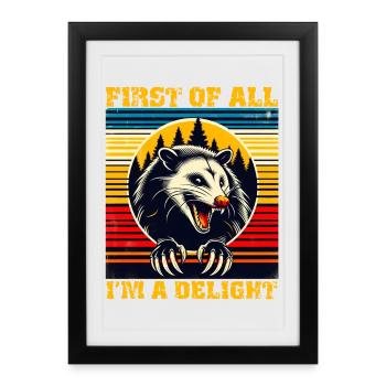 Tout d’abord, je suis un délice, opossum rétro - Affiche encadrée (27 × 37 cm) - noir - Devant