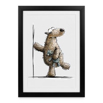 Drôle d’ours brun avec jouet câlin - Affiche encadrée (27 × 37 cm) - noir - Devant