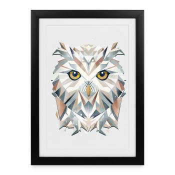 Majestic Snowy Owl - Geometric Elegance - Framed poster (27 × 37 cm) - black - Front