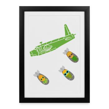 Avion bombe ananas vert - Affiche encadrée (27 × 37 cm) - noir - Devant