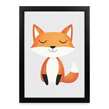 Niedlicher entspannter glücklicher Fuchs im Cartoon-Stil - Gerahmtes Poster (27 × 37 cm) - Schwarz - Vorne