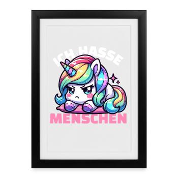 Grumpy unicorn is annoyed by people - Framed poster (27 × 37 cm) - black - Front
