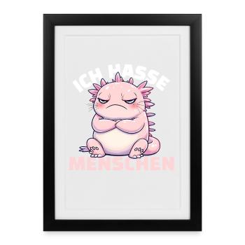 Grumpy pink axolotl for animal fans - Framed poster (27 × 37 cm) - black - Front