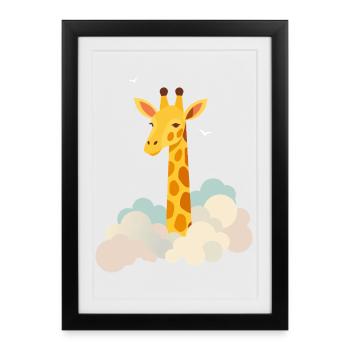 Gentle giraffe above the clouds – Dreamlike motif - Framed poster (27 × 37 cm) - black - Front
