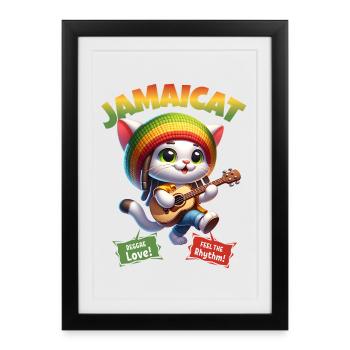 Jamaïcain Reggae Cat Rasta Jamaïque - Affiche encadrée (27 × 37 cm) - noir - Devant