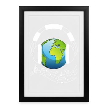 Planète Terre et musique - Affiche encadrée (27 × 37 cm) - noir - Devant