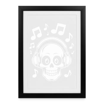 Illustration de crâne de musique pour vêtements à la mode - Affiche encadrée (27 × 37 cm) - noir - Devant