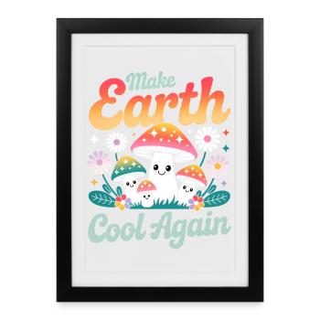 Rafraîchir à nouveau la terre Champignons Kawaii - Affiche encadrée (27 × 37 cm) - noir - Devant