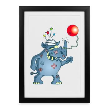Rhinocéros et bilboquet - Affiche encadrée (27 × 37 cm) - noir - Devant