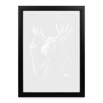 Moose Stinky Finger Retro Funny Design - Framed poster (27 × 37 cm) - black - Front