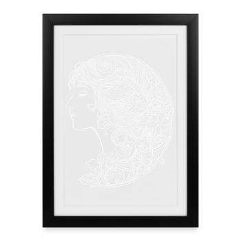Femme avec des fleurs dans les cheveux - Dessin au trait - Affiche encadrée (27 × 37 cm) - noir - Devant