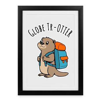 Ein Backpacker Otter auf Reisen ein Globe Tr-Otter - Gerahmtes Poster (27 × 37 cm) - Schwarz - Vorne