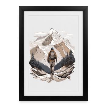 Randonneurs devant les sommets des montagnes - Affiche encadrée (27 × 37 cm) - noir - Devant