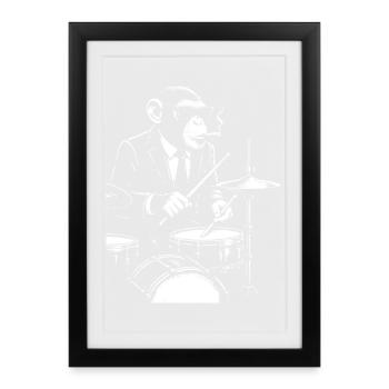 Jazz Monkey playing the Drums - Framed poster (27 × 37 cm) - black - Front