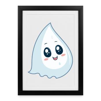Goutte kawaii sourire bleu - Affiche encadrée (27 × 37 cm) - noir - Devant
