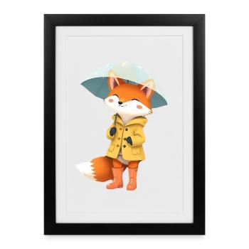 Fox Raincoat Umbrella - Framed poster (27 × 37 cm) - black - Front