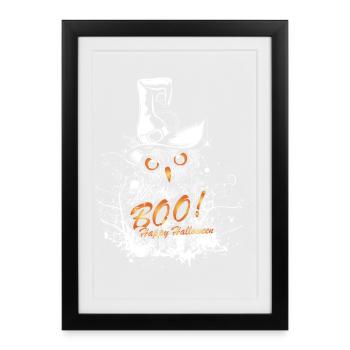 Halloween Owl with Witch Hat and BOO Lettering - Framed poster (27 × 37 cm) - black - Front