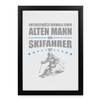 Vieil homme - cadeau amusant pour les skieurs - Affiche encadrée (27 × 37 cm) - noir - Devant