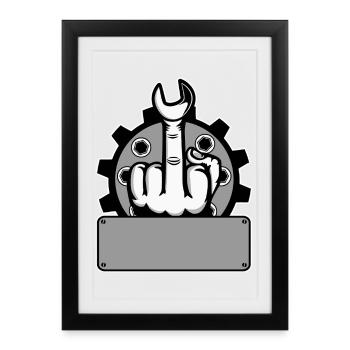 Mittelfinger Fuck You Namensschild Grau - Gerahmtes Poster (27 × 37 cm) - Schwarz - Vorne