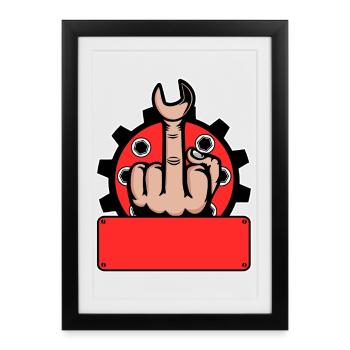 Middle Finger Fuck You Name Tag Red - Framed poster (27 × 37 cm) - black - Front