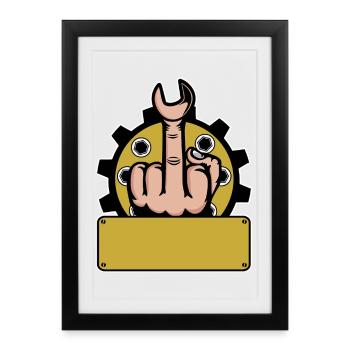 Doigt d’honneur Fuck You Nom Tag Jaune - Affiche encadrée (27 × 37 cm) - noir - Devant