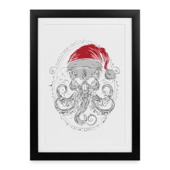 Crâne de Noël Sombre – Tentacule pieuvre pieuvre - Affiche encadrée (27 × 37 cm) - noir - Devant