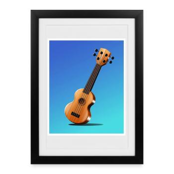 Affiche de guitare acoustique de dessin animé - Affiche encadrée (27 × 37 cm) - noir - Devant