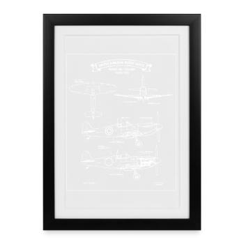 Spitfire Aviation Blueprint Vintage Planes - Framed poster (27 × 37 cm) - black - Front