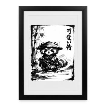 Samurai Red Panda Sumi-e Ink Drawing - Framed poster (27 × 37 cm) - black - Front