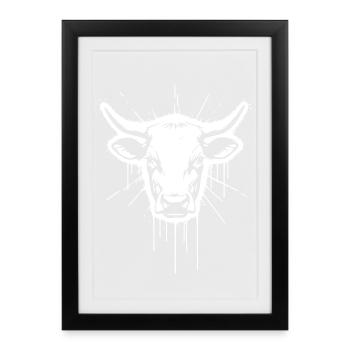 Vecteur de graffiti Bull Head Bull - Affiche encadrée (27 × 37 cm) - noir - Devant