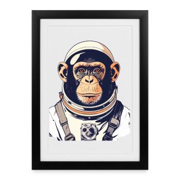 Motif spatial Singe Astronaute Singe - Affiche encadrée (27 × 37 cm) - noir - Devant