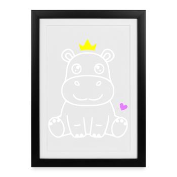 Hippopotamus with Crown Prince Princess - Framed poster (27 × 37 cm) - black - Front