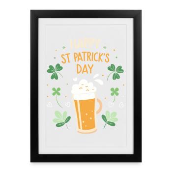 Bière mousse et trèfles Saint Patrick - Affiche encadrée (27 × 37 cm) - noir - Devant